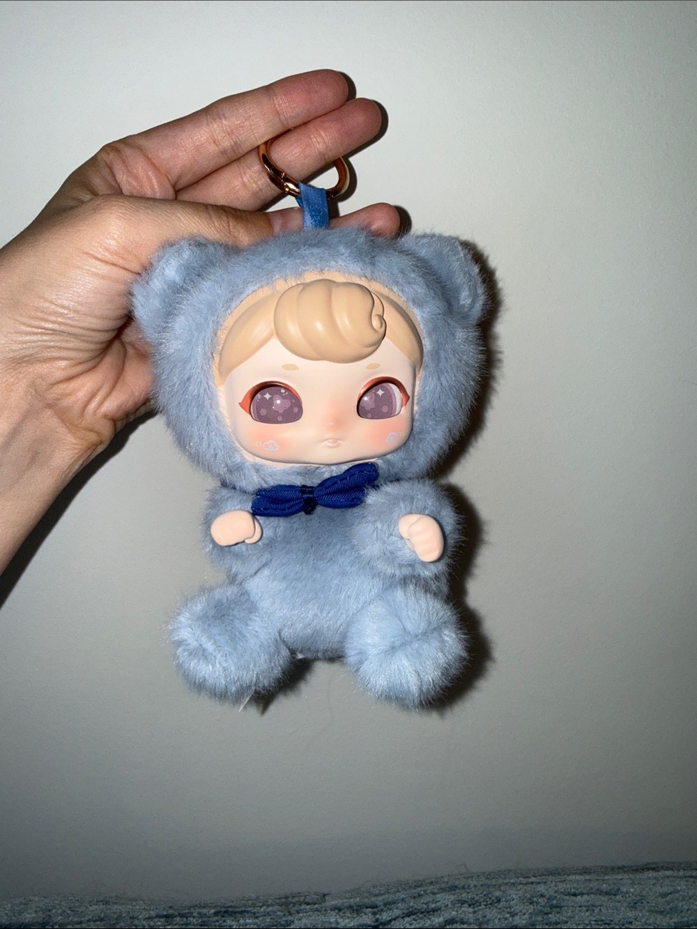 Blue Plush Doll Keychain with Bow - No Box